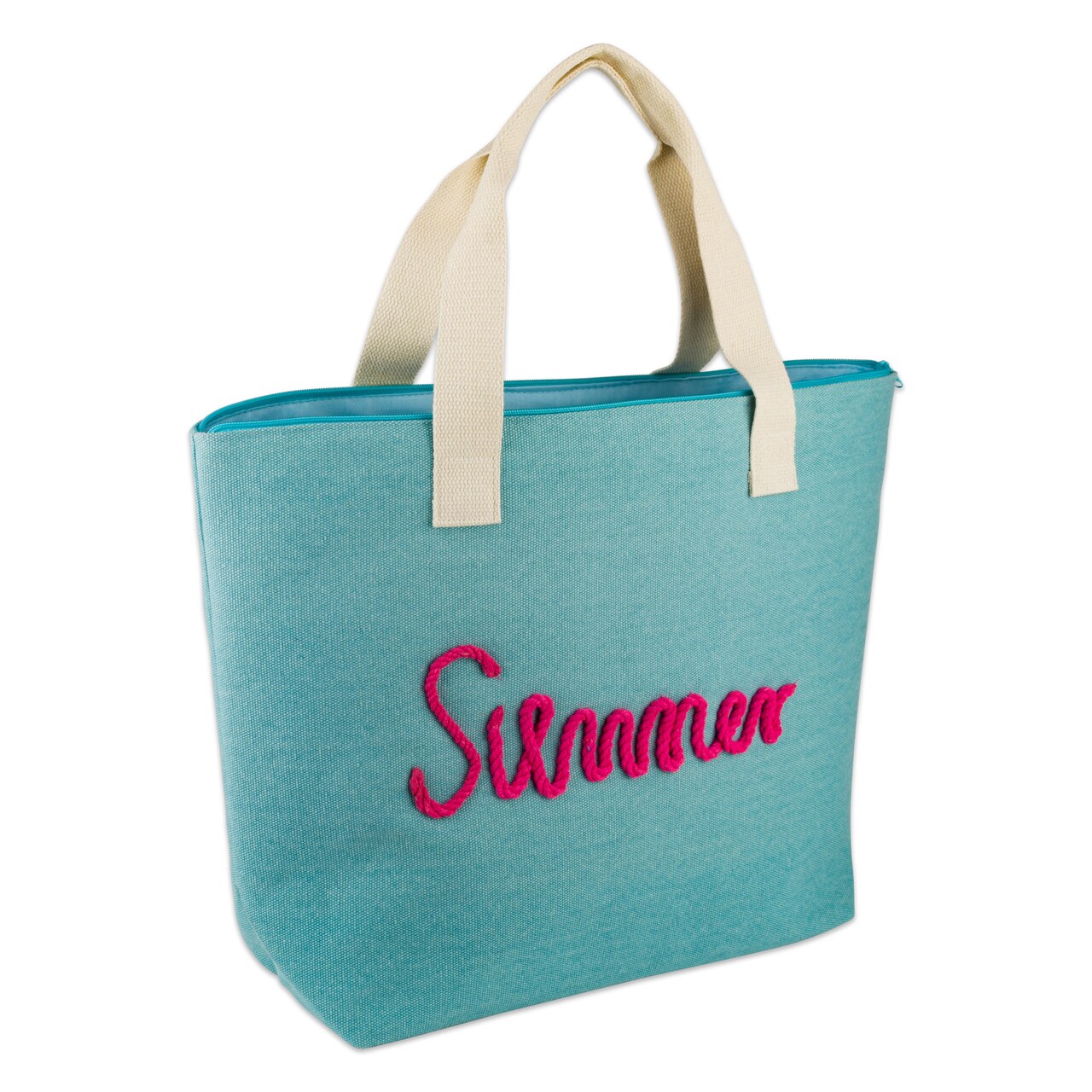 Contemporary Home Living 21" Blue, Beige, and Fuschia Pink Outdoor Travel Accessories DII Knotty Summer Beach Tote Bag
